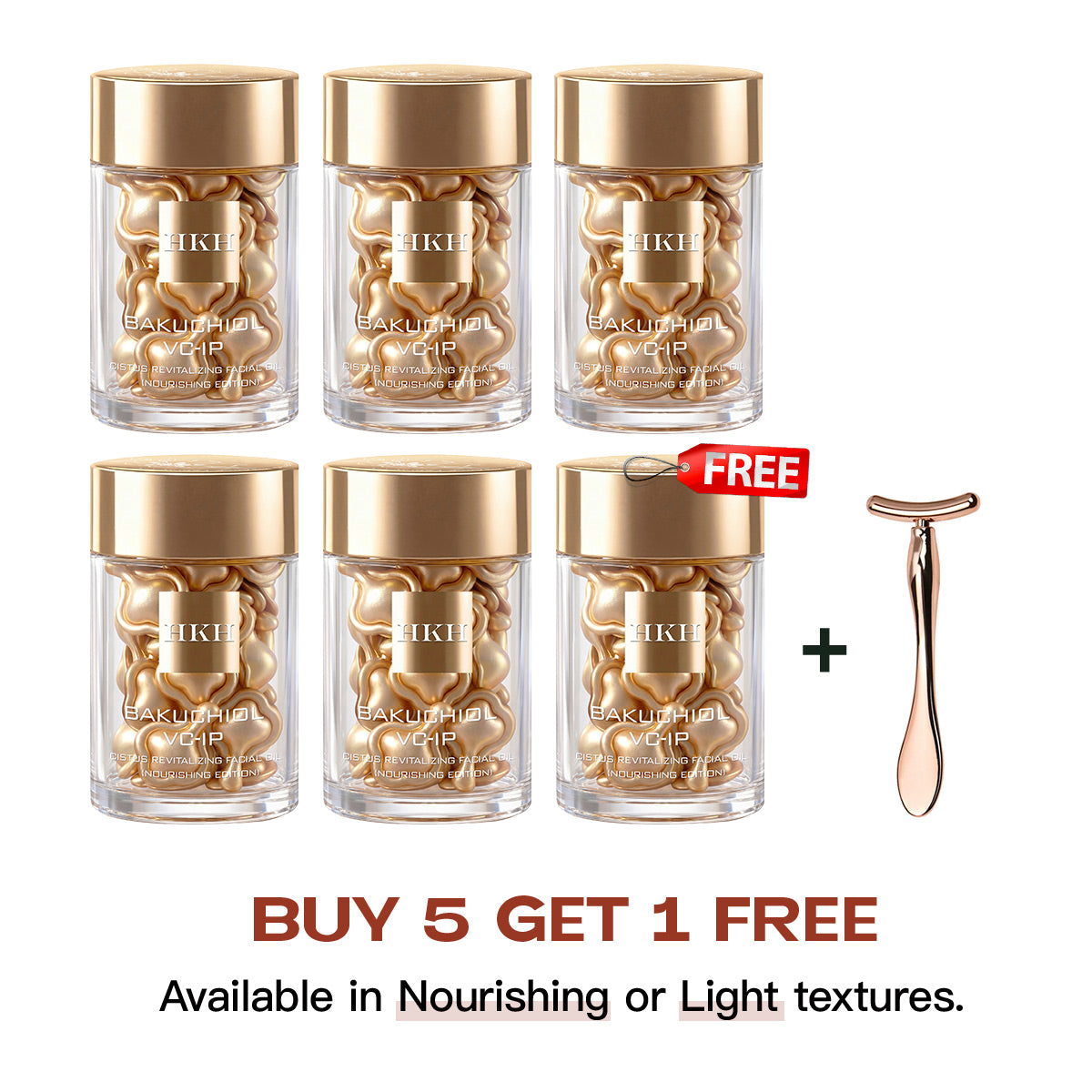 HKH Buy 5 Get 1 Free Plant Retinol TIME CAPSULE 6 Bottles Plus Rose Gold Facial Roller Bundle